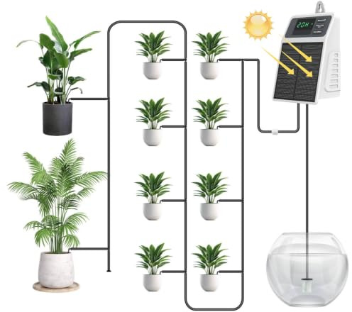 Uzoli SOP17 Irrigatore automatico solare per vasi, Sistema di irrigazione a goccia con batteria da 2200 mAh e tubo da 10 m, Irrigazione automatica per balcone, orto rialzato, serra e giardino, IPX5