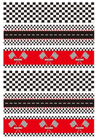 6pcs Racing Edible Cake Borders, 28x6.2cm/11x2.44in Pre-Cut Rice Paper Racing Car Theme Black and White Checkered Edible Cakes Side Wrap Trim Topper Decorations Decor for Parties (3 Styles)