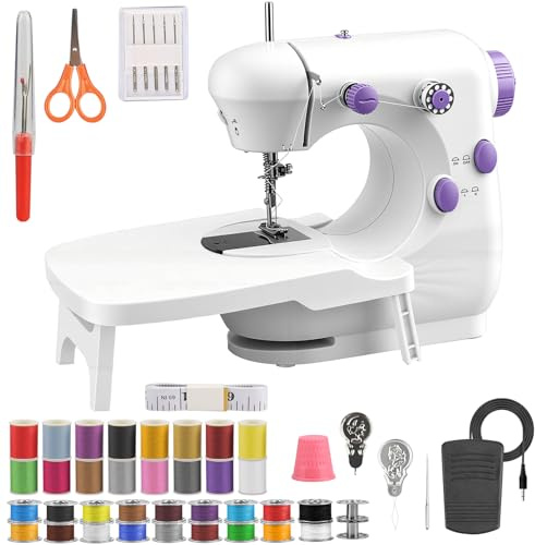 BRICH Mini Nähmaschine, Tragbar mit Ausziehtisch, Dual-Speed & Fußpedal