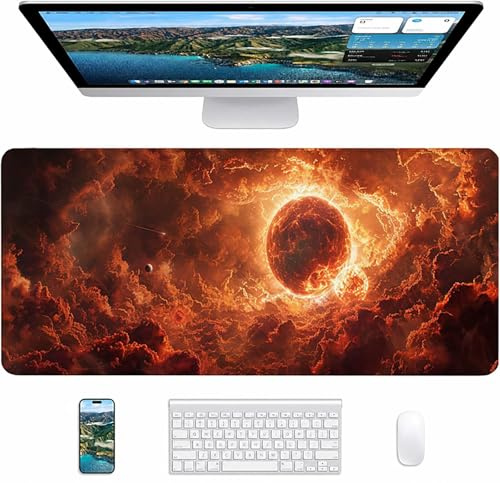 Red Gaming Mouse Pad, Cloud Large Mouse Mat 800x300x3mm, Desk Pad with Stitched Edges, Keyboard Mat with Waterproof Non-Slip Rubber Base, Desk Accessories and PC Accessories, Gifts for Women 9-2560