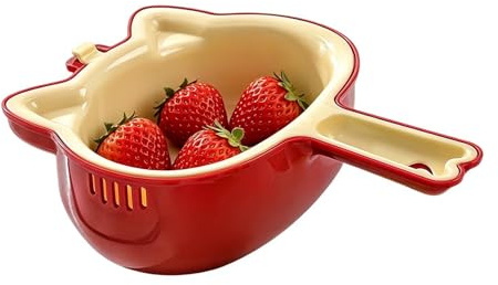 Frukt tvättskål med sil, kattformat dubbelskikt ergonomiskt handtag, köksavloppskorg, för restaurang utomhusmatlagning, tomater jordgubbar vindruvor sallad
