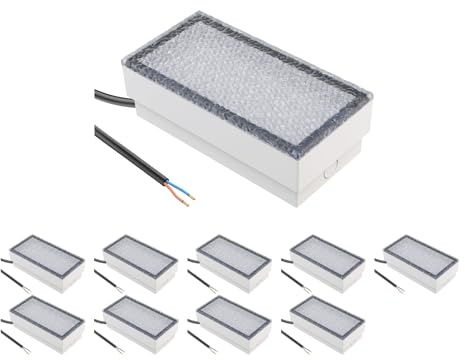 ledscom.de 10 Stück LED Pflasterstein Bodeneinbauleuchte CUS für außen, IP67, eckig, 20 x 10cm, 2,8 W, 251lm, warmweiß
