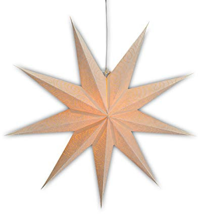 levandeo Leuchtstern mit 9 Zacken in creme weiß 60cm Papiertstern Weihnachtsstern inklusiv Kabel mit Schalter 3,5 Meter