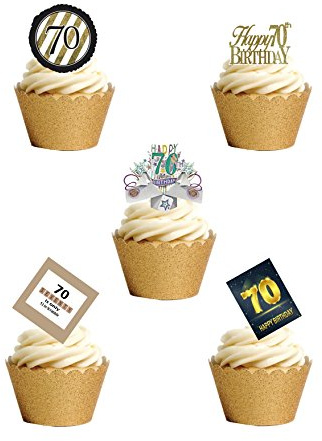 24 Stand Up 70th Age 70 Seventy Birthday Celebration Themed Edible Wafer paper Cake Toppers Decorations