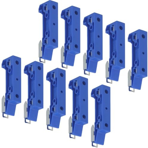 WITTKOWARE 10 Stück Montage-Halterungen zum Aufrasten auf eine 35mm DIN-Hutschiene, mit 2X Gewinde M4, blau