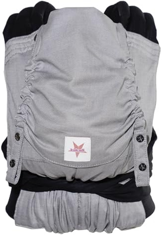 KOKADI Babytrage TaiTai Just Stone (Unisize) – Ergonomisch, sicher & kuschelweich, handgefertigt aus 100% Bio-Baumwolle – Ab Geburt bis 15 kg, perfekt für größere Eltern und Babys – Silber