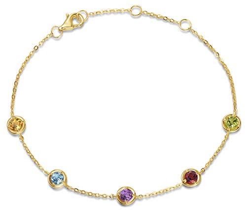 FANCIME Solide 14 Karat 585 Gelb Gold Armband mit Natürlichem Peridot Citrin Topas Granat Amethyst für Damen Mädchen - Armbandlänge: 17 + 3 cm
