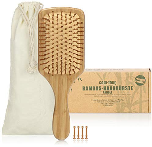 COM-FOUR® natural hairbrush made of bamboo - paddle brush with natural bristles for naturally beautiful hair - for men, women, children (1 piece - paddle brush)