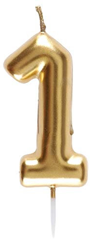 Santex - Candela per matrimonio, 9 cm, dorata, numero 1