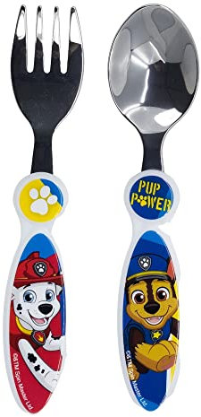 2 piezas Paw Patrol - Cubertería infantil (tenedor y cuchara, cabeza de acero inoxidable)