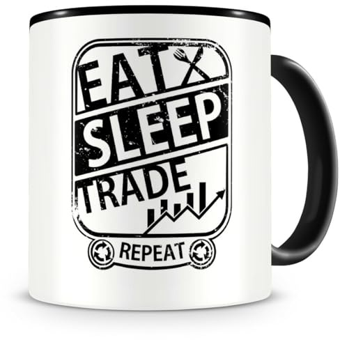 Samunshi® Aktien Tasse mit Spruch Eat Sleep Trade Repeat Geschenk für Trader Kaffeetasse groß Lustige Tassen zum Geburtstag schwarz 300ml