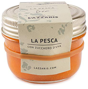 Lazzaris 1901 - Confettura di pesche e zucchero d'uva BIO 250 g Gourmet - 4 vasi per cartone