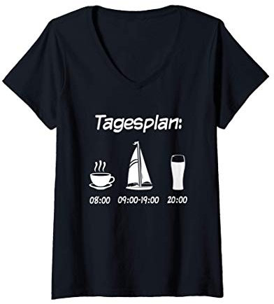 Damen Segelboot Tagesplan Geschenk Segler Männer lustig Segeln T-Shirt mit V-Ausschnitt