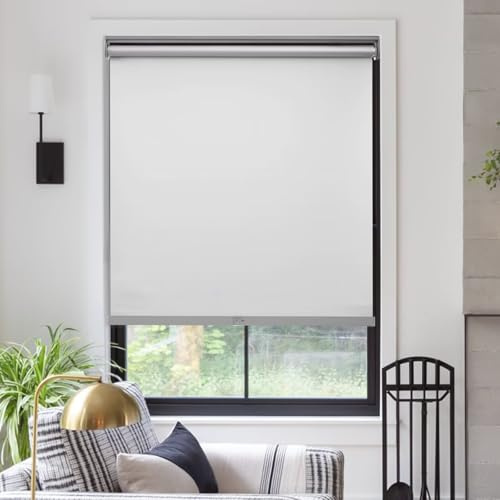 MYshade Free-Stop Cordless Roller Shades for Windows Room Darkening Roller Shades & Blinds Same Color Both Sides Fabric Pull Down Shade for Home Office Indoor Easy to Install White(29 W X 72 H)
