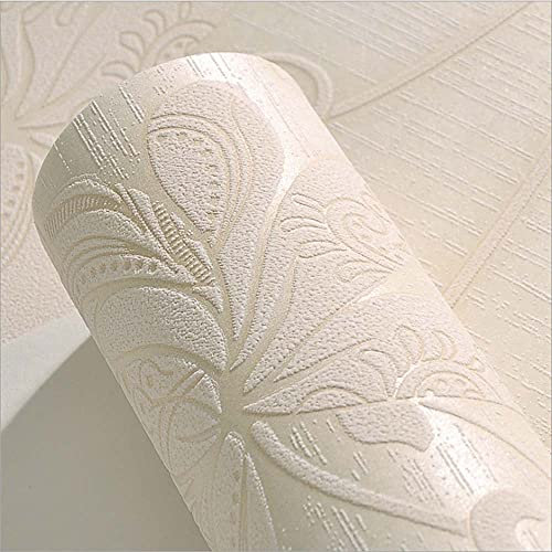 Papier peint intissé style rustique 3D en relief à grandes fleurs pour chambre à coucher, salon, fond TV épais 5,5 x 8,5 cm (Blanc cassé)