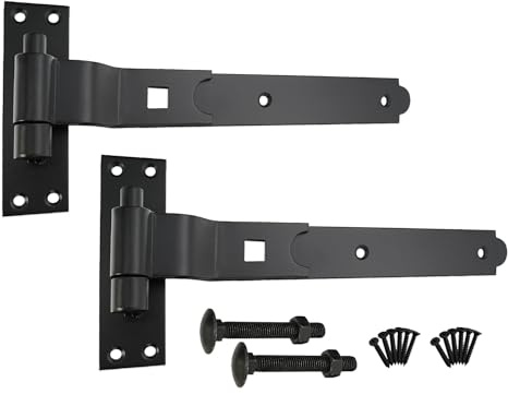 Heavy Duty Door Shed BARN GATE Hook and Band Hinges CRANKED & Straight Drop Bolt Black/Zinc (Black, 2 x 12 CRANKED Hinge)