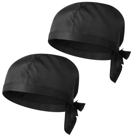HEMOTON 2 Stück Kochmütze Einstellbare Elastische Schwarze Kochmütze Herren Damen Kochhüte Unisex Verstellbar Schwarz Kochhut Koch Kopfbedeckung