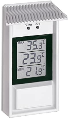 Termometro con indicatore minimo e massimo, per interni ed esterni, bianco, 132 x 80 mm, impermeabile