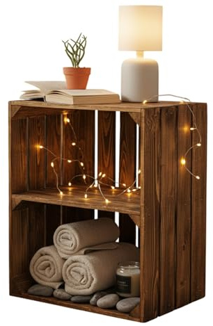 Teramico Flambierte Holzkisten als Bücherregal/Regalkisten 50 x 40 x 30cm mit Ablagefach/Mittelbrett - massiv und stabil (1)