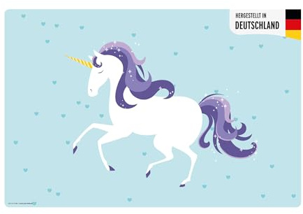 Schreibtischunterlage Kinder und Erwachsene – “Einhorn lila“ – aus erstklassigem Vinyl (Kunststoff) – 60 x 40 cm – Rutschfeste Schreibunterlage mit bestem Schutz – Made in Germany