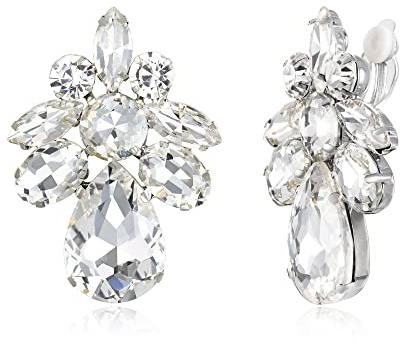 EVER FAITH Strass Ohrclips Art Deco Blume Clip-on Ohrringe für Damen Mädchen Klar Silber-Ton