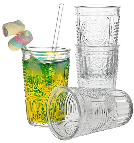 Bormioli Rocco Set de 4 Verres à Long Drink romantiques Transparent 340 ML Ø 8 cm 4 Personnes Verres à Eau Verres à Cocktail Verres à Eau Spiritueux jus de Fruits Soft Drinks avec Motif Relief
