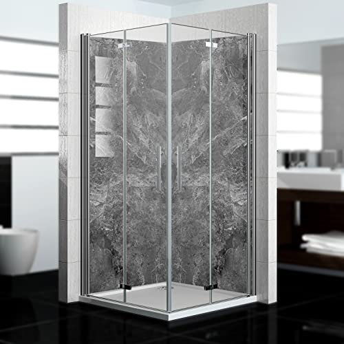 dedeco Eck-Duschrückwand wasserfest Motiv: Marmor V11, 2 x 90x210 cm, als Badrückwand zum Fliesenersatz, als Dekorwand, Wandverkleidung und Duschplatte aus Aluminium - Made in Germany