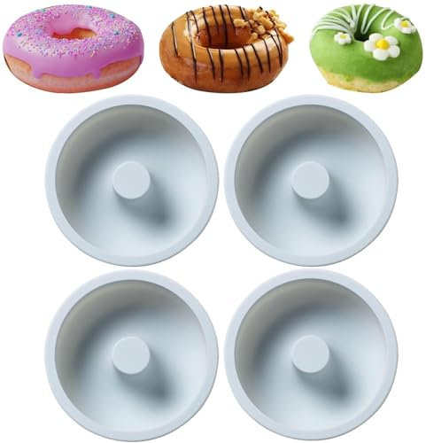 REKIDOOL Small Size Silicone Donuts Pan Set, Non-stick Cake Baking Molds for Bagel and Doughnut 4 Inches Cake Pans (Pack of 4, Blue)