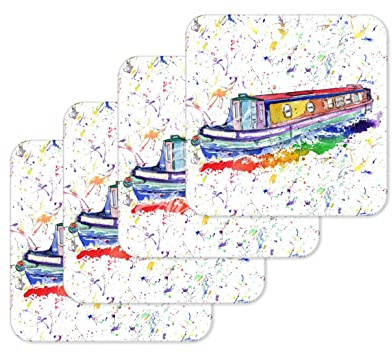 Coaster Narrowboat Canal Boat Coasters Watercolour Art Gift Work Office Dining Tea coffee (4)