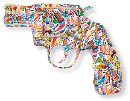 ADM - 'Pistole' - Skulptur Pop Art aus Harz mit Vintage-Dekorationen, zum Aufhängen an der Wand - Mehrfarbig - H32 cm