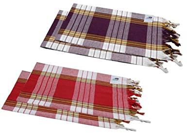 my Hamam Hamamtuch Set 4er Set - 2 x rot u. 2 x lila kariert, Pestemal Saunatuch, Badetuch Strandtuch, für Hamam Sauna Wellness Massage, je 80 x 180 cm