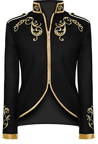 FYMNSI Herren Prinz Kost?m Blazer Gothic Steampunk Frack Mantel M?nner Smoking Festlich Anzug Mittelalter Viktorianischen Retro Jacke Uniform Karneval Fasching Halloween Party Cosplay Schwarz 3XL