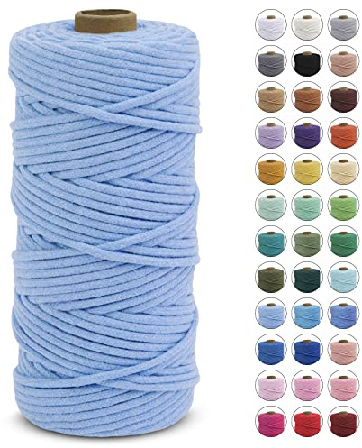 LEREATI Makramee Garn 3mm x 100m, Makramee Garn Geflochten Farbig Baumwollkordel, Baumwollseil, Baumwollgarn, Dicke Baumwollschnur für Wandbehang, Hängepflanze, Hochzeitsbogen Deko (Hellblau)