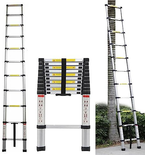 Teleskopleiter Aluminium 3,2m, Klappleiter Ausziehleiter mit rutschfesten Füßen, tragbare Dachbodenleiter für Wohnmobil, Haushalt, Arbeiten im Freien, 150 kg Belastbarkeit
