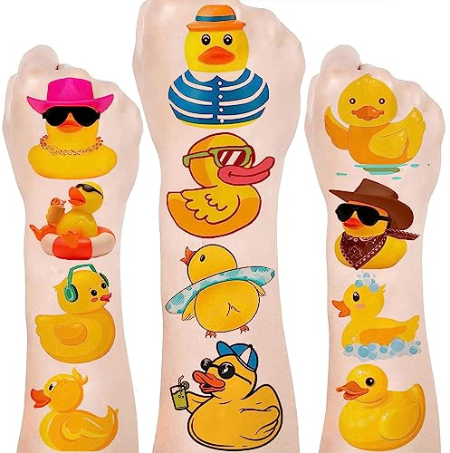 24 Blatt Gummiente Tattoos Geburtstag Party Favors Niedliche Ente Aufkleber für Kinder, Jungen und Mädchen Klassenzimmer Schule