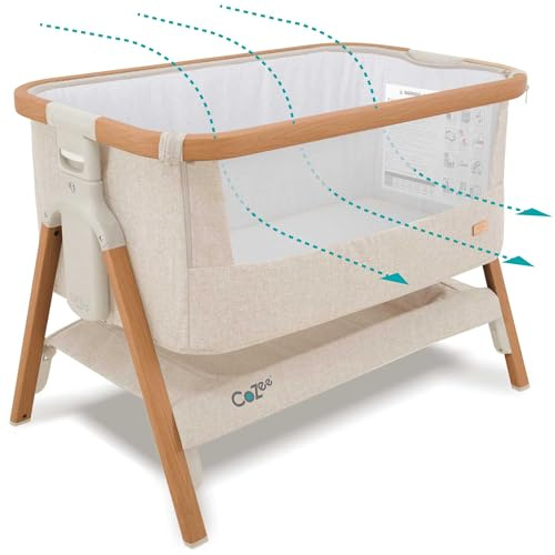 Tutti Bambini CoZee® 2-in-1 Baby Beistellbett & Baby Reisebett mit Matratze - 6-Fach höhenverstellbar mit atmungsaktivem Mesh-Fenster - Faltbares Babybett - 0-6 Monate (Walnuss & Naturweiß)
