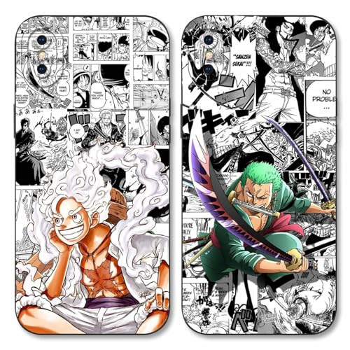 2 Pièces Coque pour Apple iPhone X/iPhone XS 5.8'', Animé Luffy Gear 5 Nika Zoro Sun God avec Protection Caméra Etui Housse de Haute Qualité TPU Silicone Mince Souple Antichoc Case-Noir2