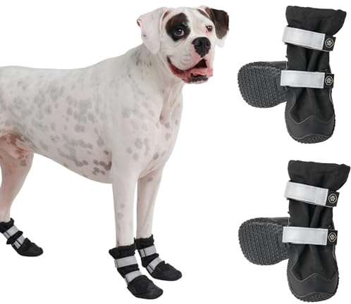 Spark Paws Wasserabweisende Hundeschuhe für mittelgroße und große Hunde, rutschfeste reflektierende Hundestiefel für Regen, Schnee, Wandern, 4er-Set - Black, C