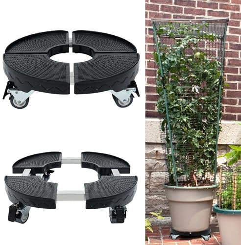 LILIIN Rullo per piante Ø 39 – 52 mm, regolabile, nero, vassoio arrotolabile con ruote girevoli a 360°, portata 300 kg, aiuto per il trasporto di piante, interni ed esterni