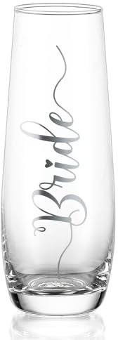 NUPTIO Stemless Champagne Glasses Bride: Bridal Shower Party Prosecco Flutes Tumbler Wedding Gift Clear Silver Embossed