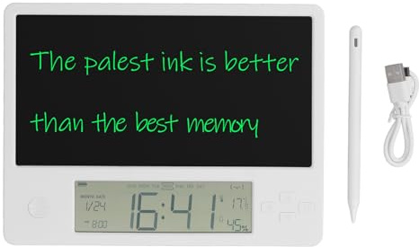 Elektronischer Desktop-Kalender, Wiederaufladbarer Notizblock Zum Schreiben mit Digitaluhr, Datum, Uhrzeit, Woche, Innentemperaturanzeige, 8,7-Zoll-Zeichenblock für das Büro