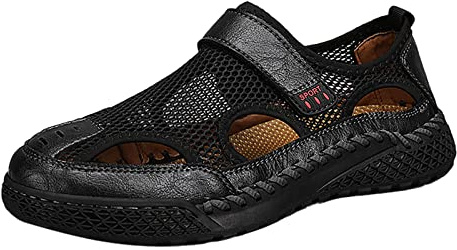 liaddkv 2023 Männer Sommer Atmungsaktive Vielseitige Trend Outdoor Handgefertigte Große Strandschuhe Hohlmaschensandalen Herren Sneaker Schuhe 45 (Black, 44)
