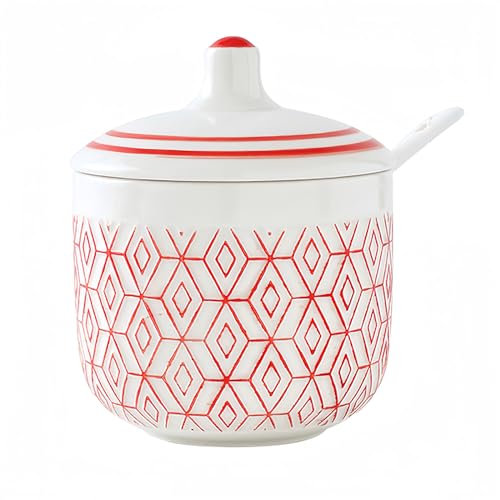 Dowbom Salière en porcelaine de couleur unie, pour bar à café, sucrier avec couvercle et cuillère (rouge-A, 283,5 g), DB-TG-013