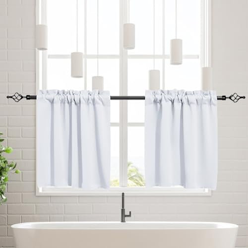 meioro Tenda scorrevole, Tenda di privacy Tende, Tende da Cucina Opache Bistro Tenda per Piccole Finestre, Mezza Cortina Oscurante per Soggiorno Country House, 2 pz set (Bianco, 76Wx61H cm)