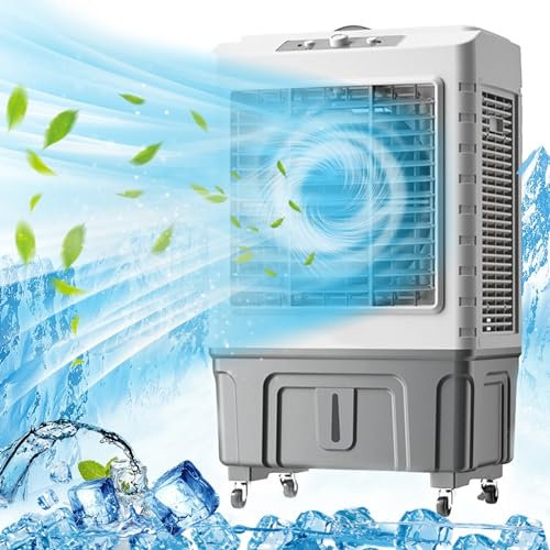 Aire Acondicionado Móvil Industrial, Enfriador Evaporativo Portátil, 4 Bolsas de Hielo, 3 Modos Y Velocidades, Ventilador de Refrigeración Portátil 3 en 1, para Garaje, Patio, Sótano(Color:88cm/35in-5