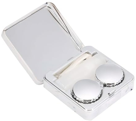 VIFERR Kontaktlinsenbehälter, Kontaklinsen Aufbewahrung, Tragbarer Kontaktlinsen Behälter Reise-Set mit Spiegel Kontaktlinsen Etui für Zuhause Reisen (Silber)