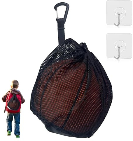 Gfamous Ballnetz 1 Ball Basketball Tasche,mit 2 Haken,Basketball Bag Basketball Netztasche,Basketball Netztasche,Basketball Balltasche,Net Tasche für Fußball Tennis Kinder Erwachsene