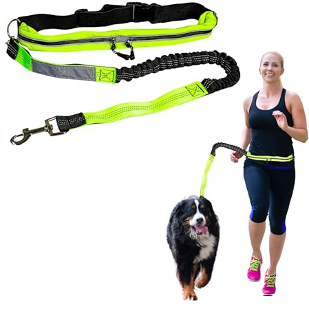 ADEPTNA Hands Free Dog Lead Fitness Belt for Jogging, Running, Walking with Dog Adjustable Straps, Comfortable Dog Running Reflective Stitching with Waist Belt