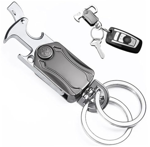 Fc'Noqgn Porte-clés, porte-clés mousqueton, porte-clés homme avec anneau rotatif, porte-clés décapsuleur, cadeau pour père/papa, mari, petit ami, invité, gris