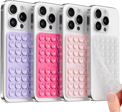 Klearlook 4PCS Silicone Suction Cup Phone Case Mount - Double Sided, Hands-Free Phone Accessories Holder, Clear & Light Pink & Hot Pink & Lavender | Sticky Phone Grip with Higher Suction Power for iPhone, Hands-Free Phone Accessories Holder for Selfies and Videos
